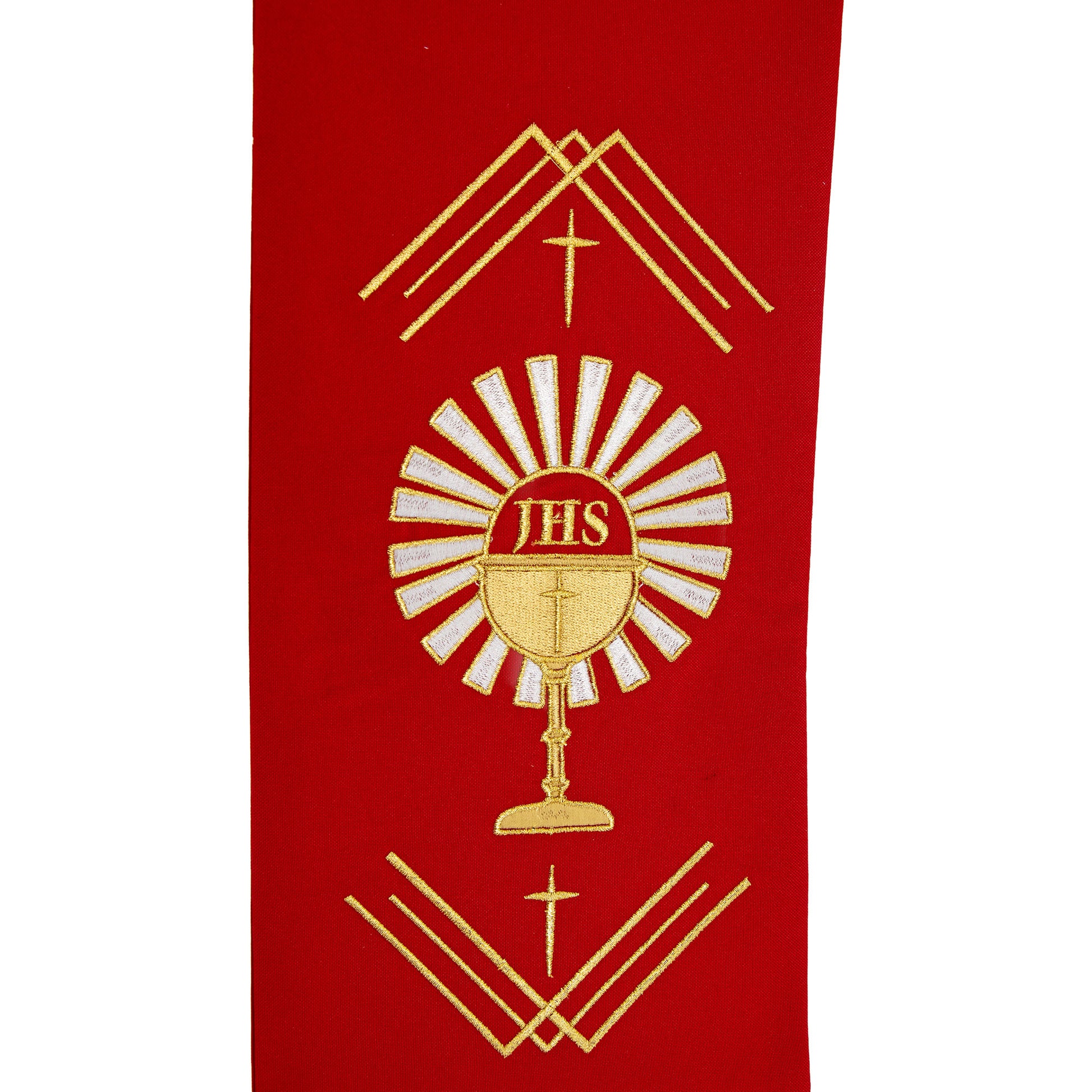 Stola sacerdotale con ricamo calice in filo argentato e dorato