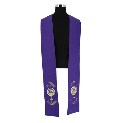 Stola sacerdotale con ricamo calice in filo argentato e dorato