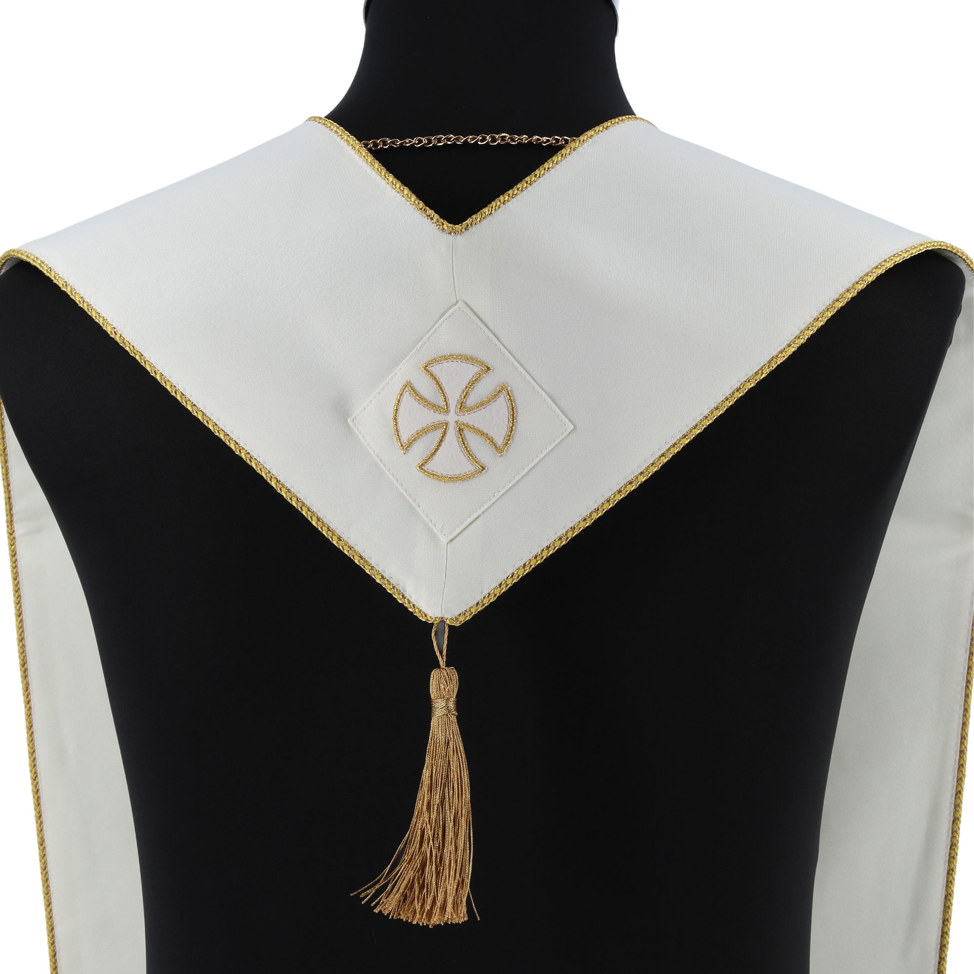 Stola sacerdotale con croci in velluto applicate tramite ricamo diretto su tessuto poliestere