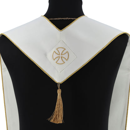 Stola sacerdotale con croci in velluto applicate tramite ricamo diretto su tessuto poliestere
