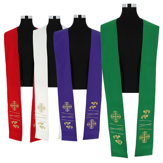 Stola sacerdotale con ricamo croce e pesci dorato e argentato