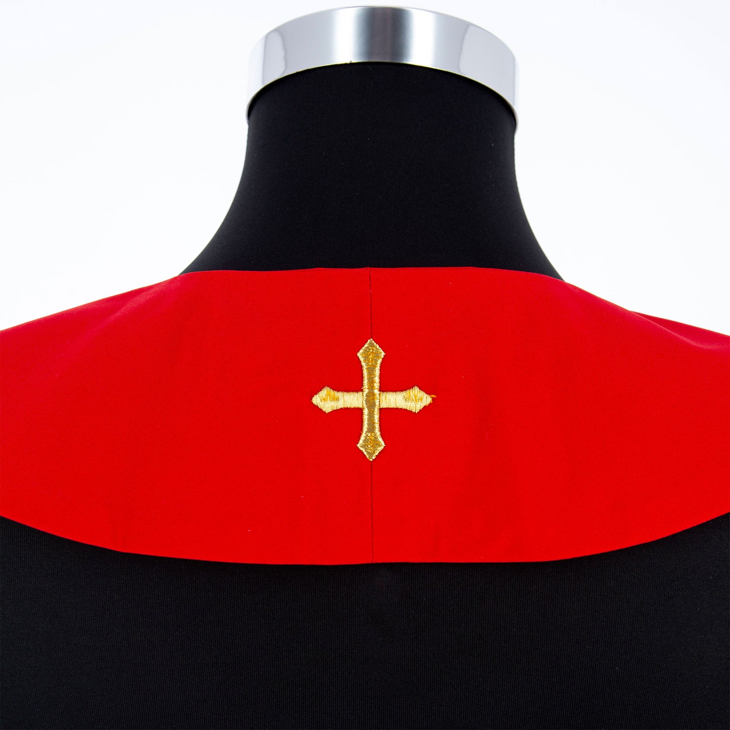 Stola sacerdotale con ricamo croce e pesci dorato e argentato