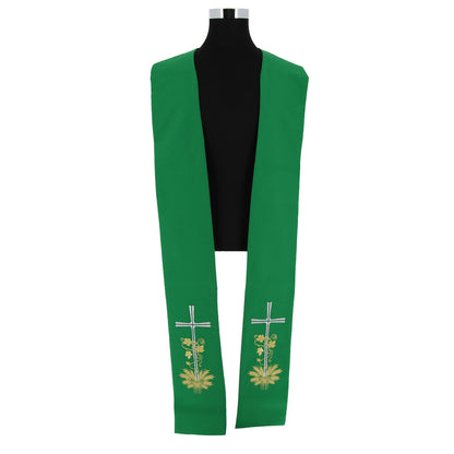 Stola sacerdotale con ricamo croce argentata e spighe
