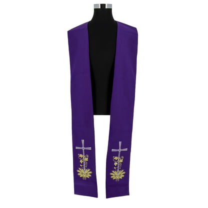 Stola sacerdotale con ricamo croce argentata e spighe
