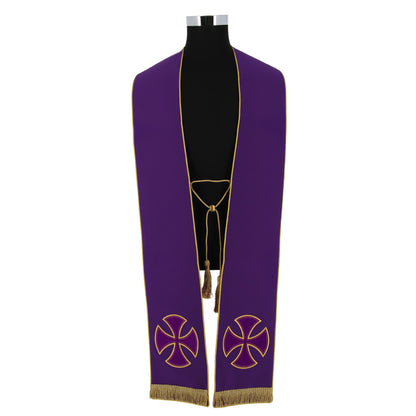 Stola sacerdotale con croci in velluto applicate tramite ricamo diretto su tessuto poliestere