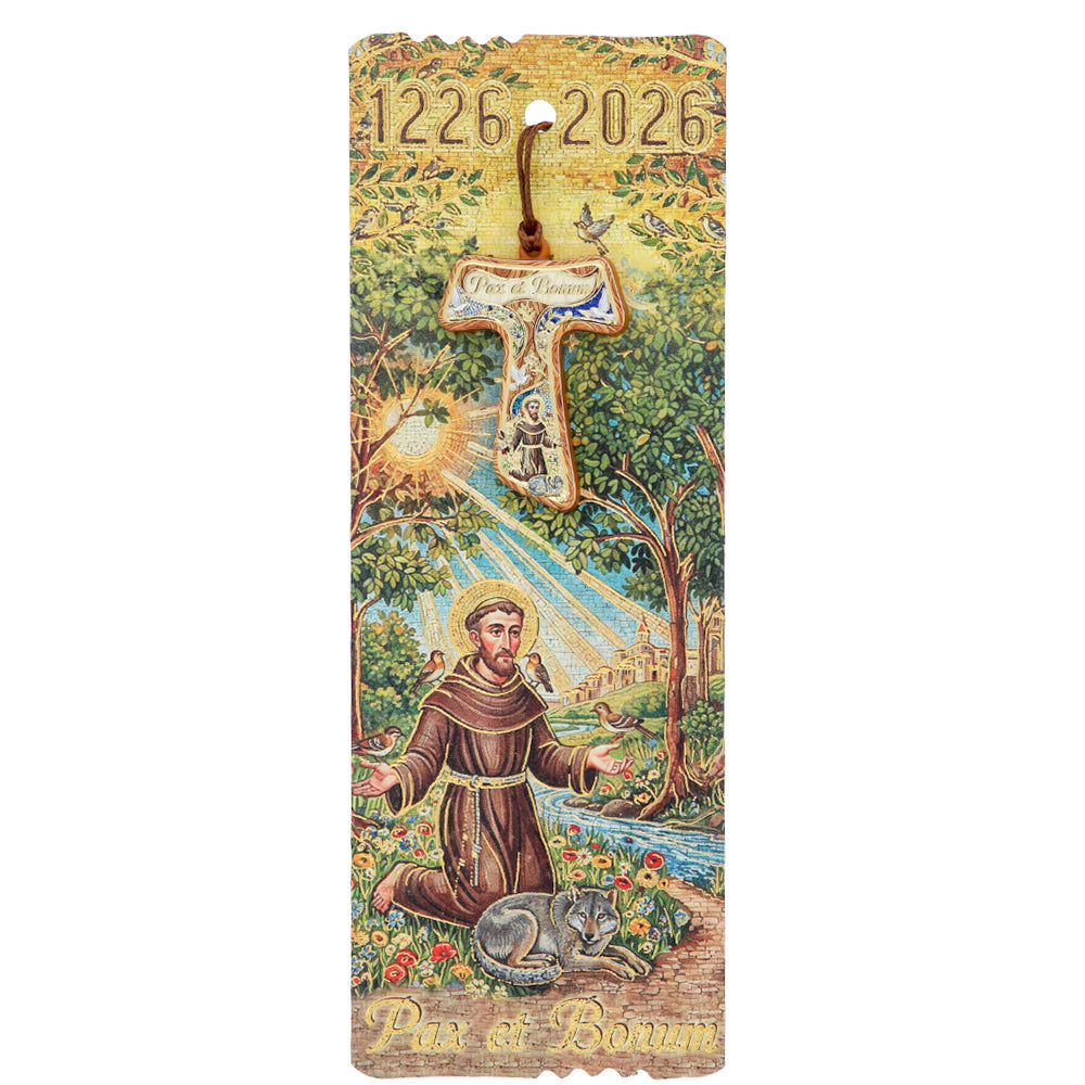 Ciondolo Tau San Francesco con Cartoncino Oro a Caldo – 4,5 cm
