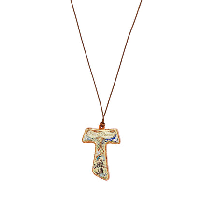 Ciondolo Tau San Francesco con Cartoncino Oro a Caldo – 4,5 cm