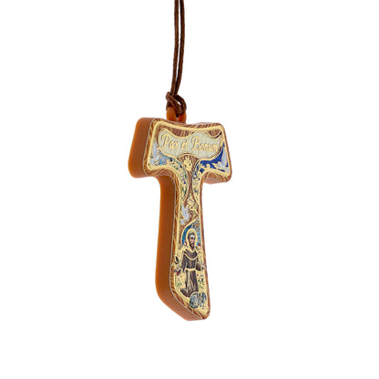 Ciondolo Tau San Francesco con Cartoncino Oro a Caldo – 4,5 cm