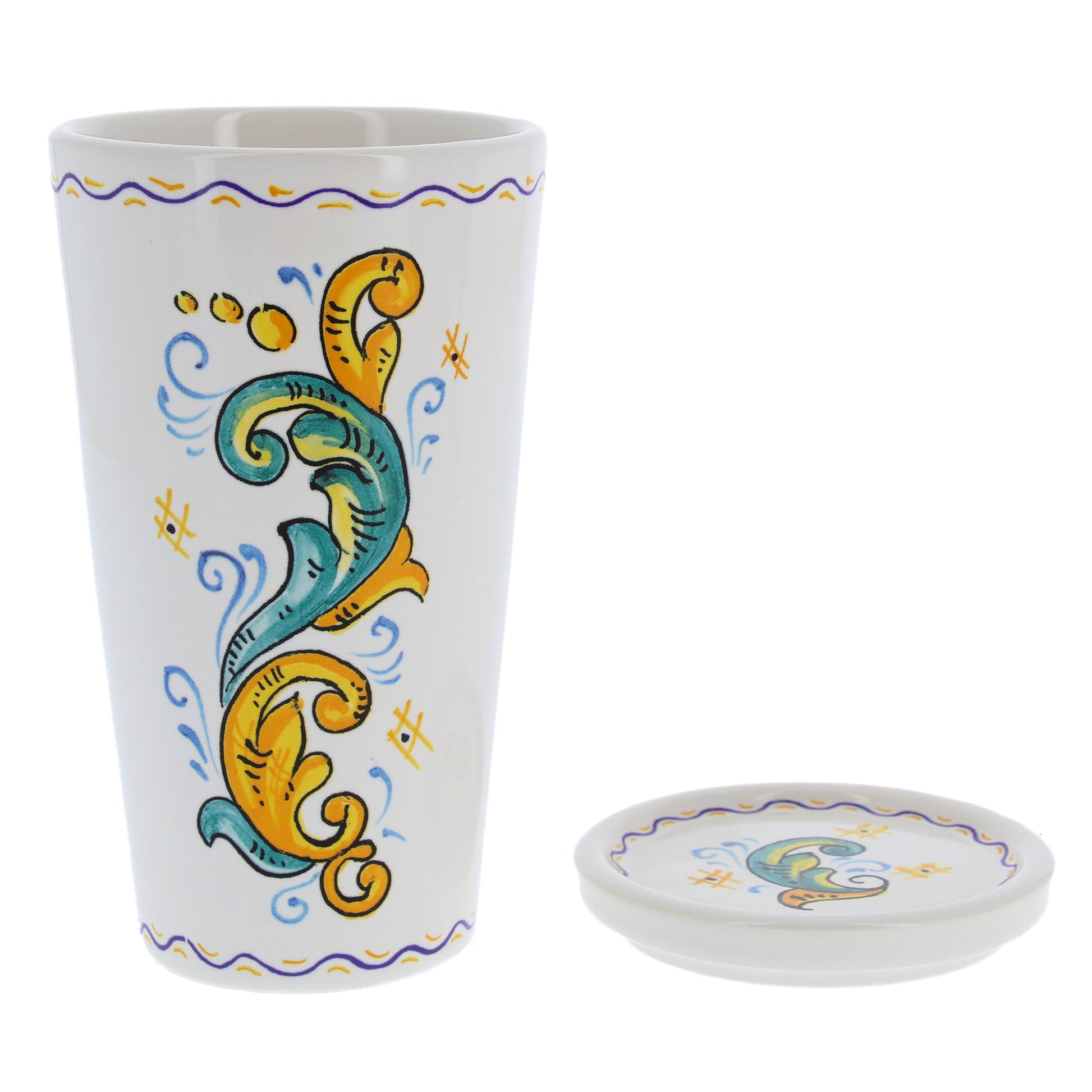 Bicchiere in ceramica completo di coperchio