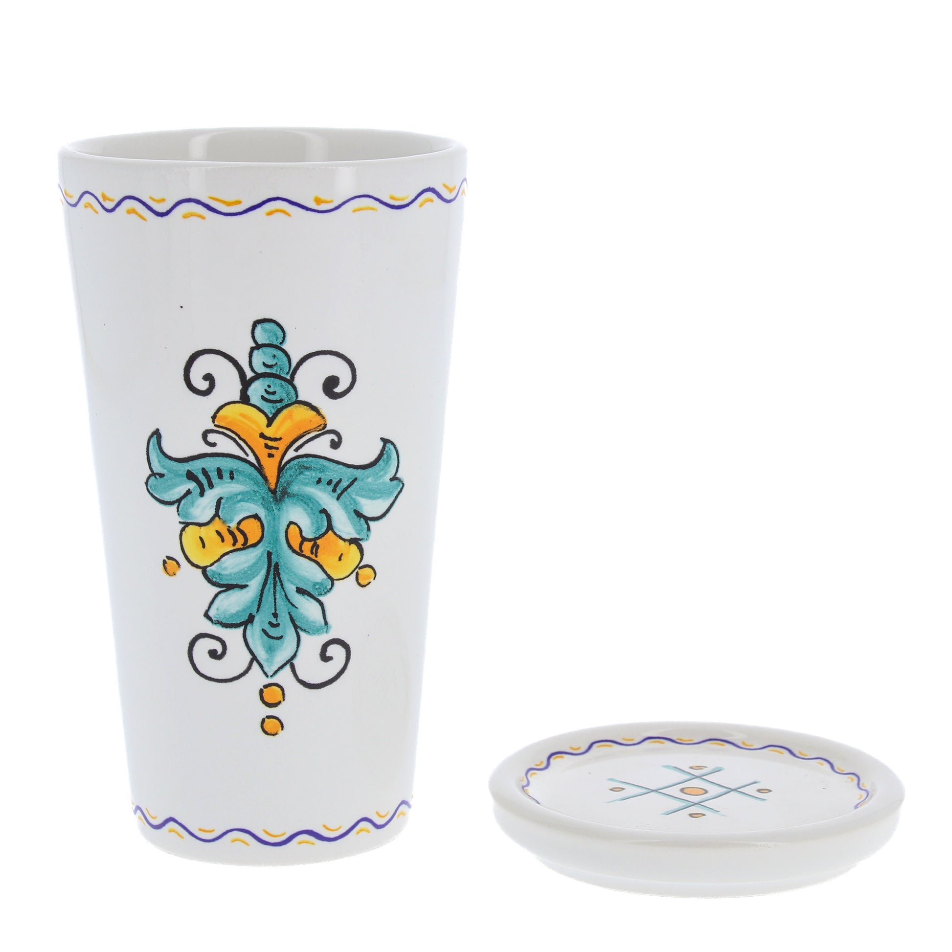 Bicchiere in ceramica completo di coperchio