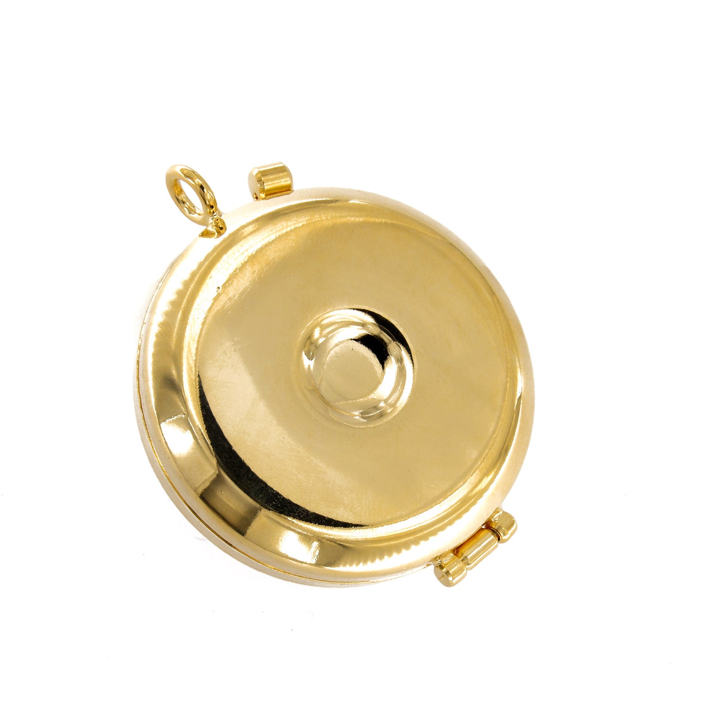 Teca con placca in peltro raffigurante Calice. Diametro 4 cm