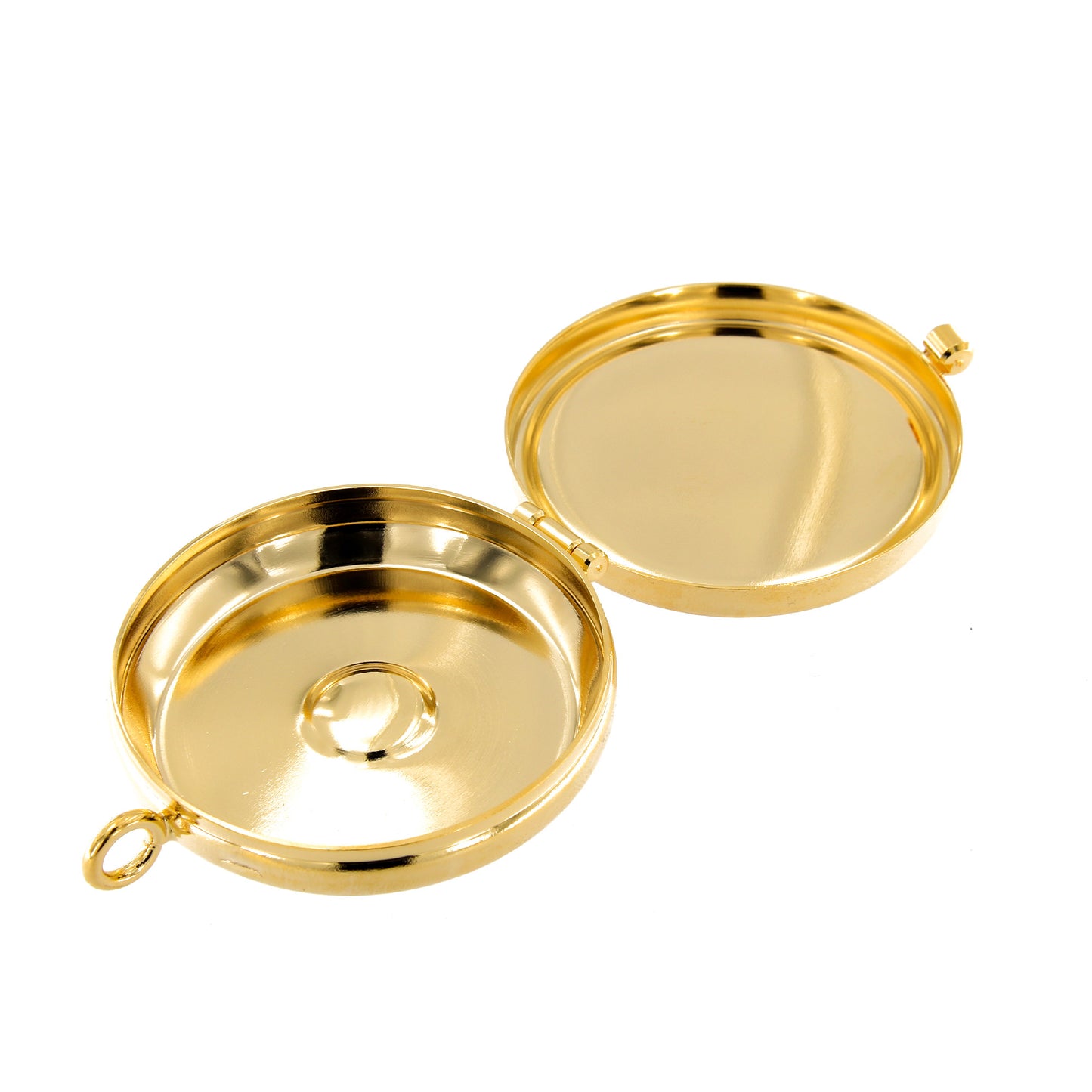 Teca con placca in peltro raffigurante Calice. Diametro 4 cm