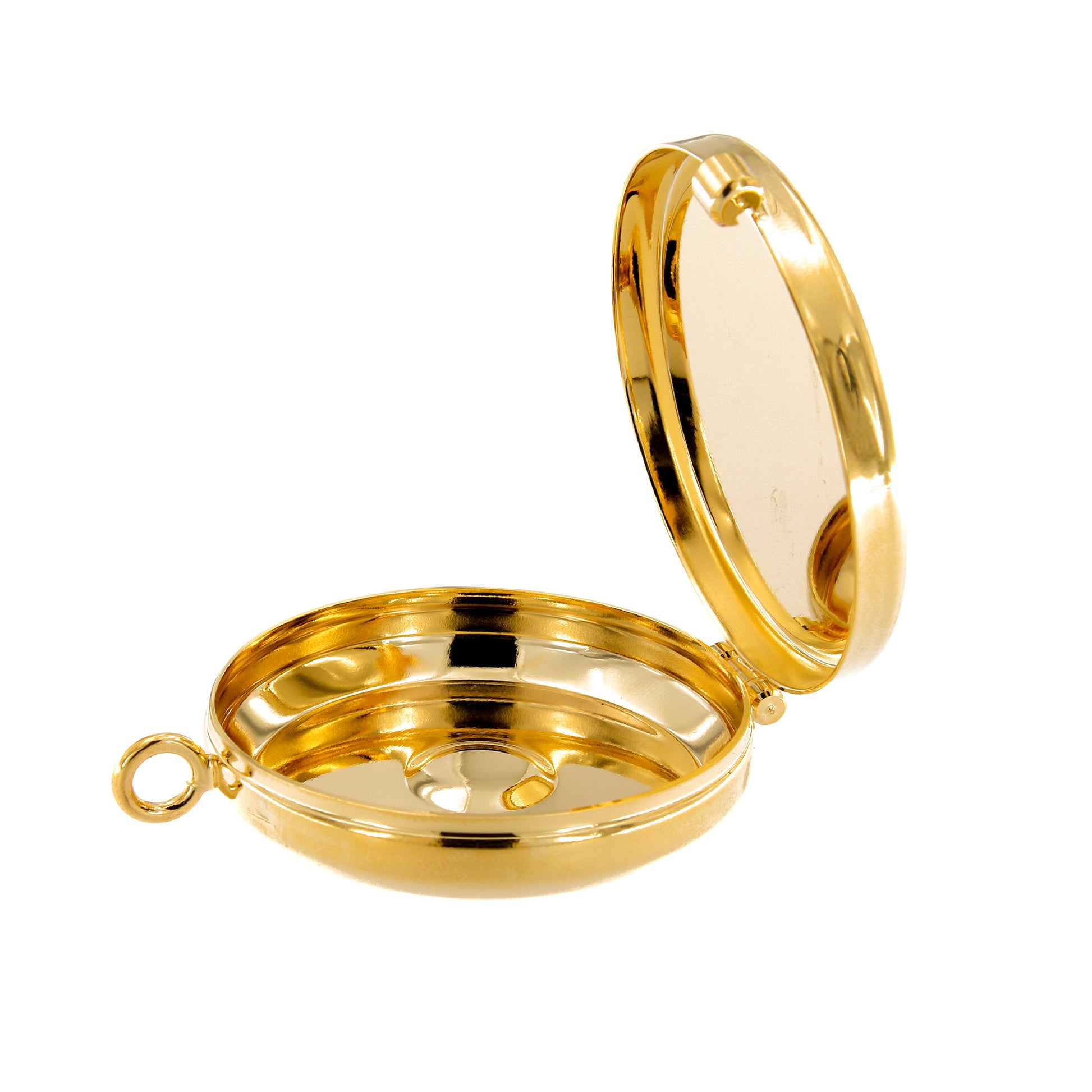 Teca con placca smaltata raffigurante IHS e spighe. Diametro 5,4 cm