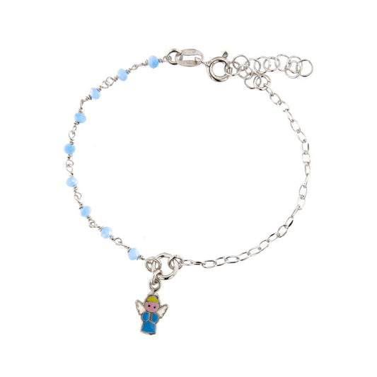 Braccialetto in argento 925 con elementi smaltati e angioletto. Lunghezza 16,7 cm