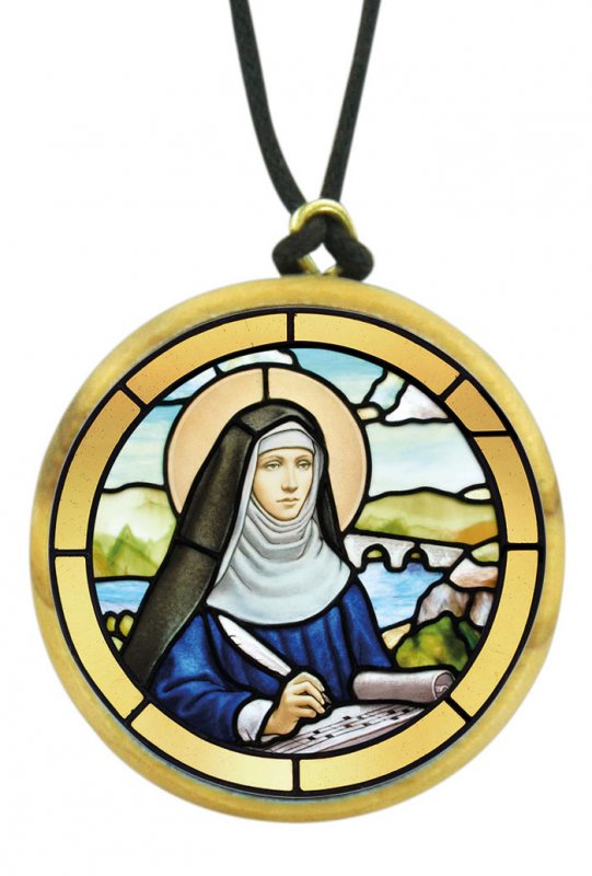 Ciondolo in legno d'olivo con immagine serigrafata. Diametro 3,5 cm