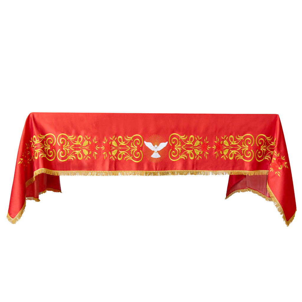 Tovaglia da altare in raso di cotone con ricamo Spirito Santo. Dimensioni 250x150