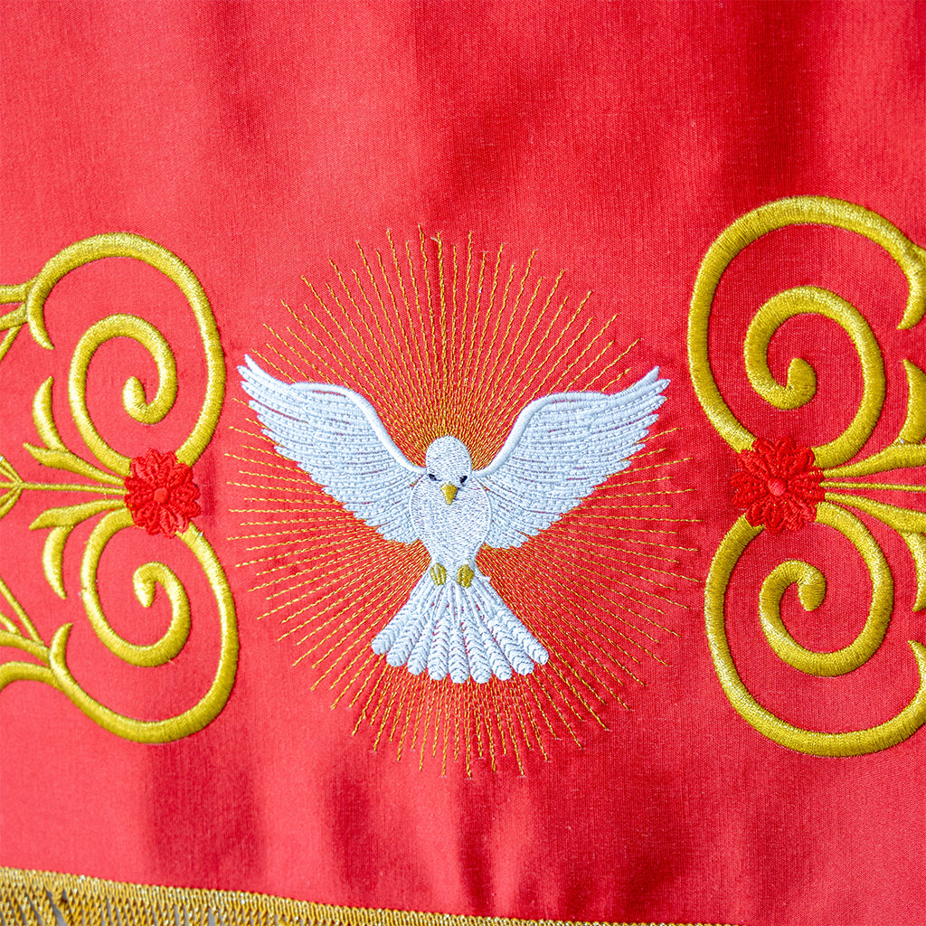 Tovaglia da altare in raso di cotone con ricamo Spirito Santo. Dimensioni 250x150