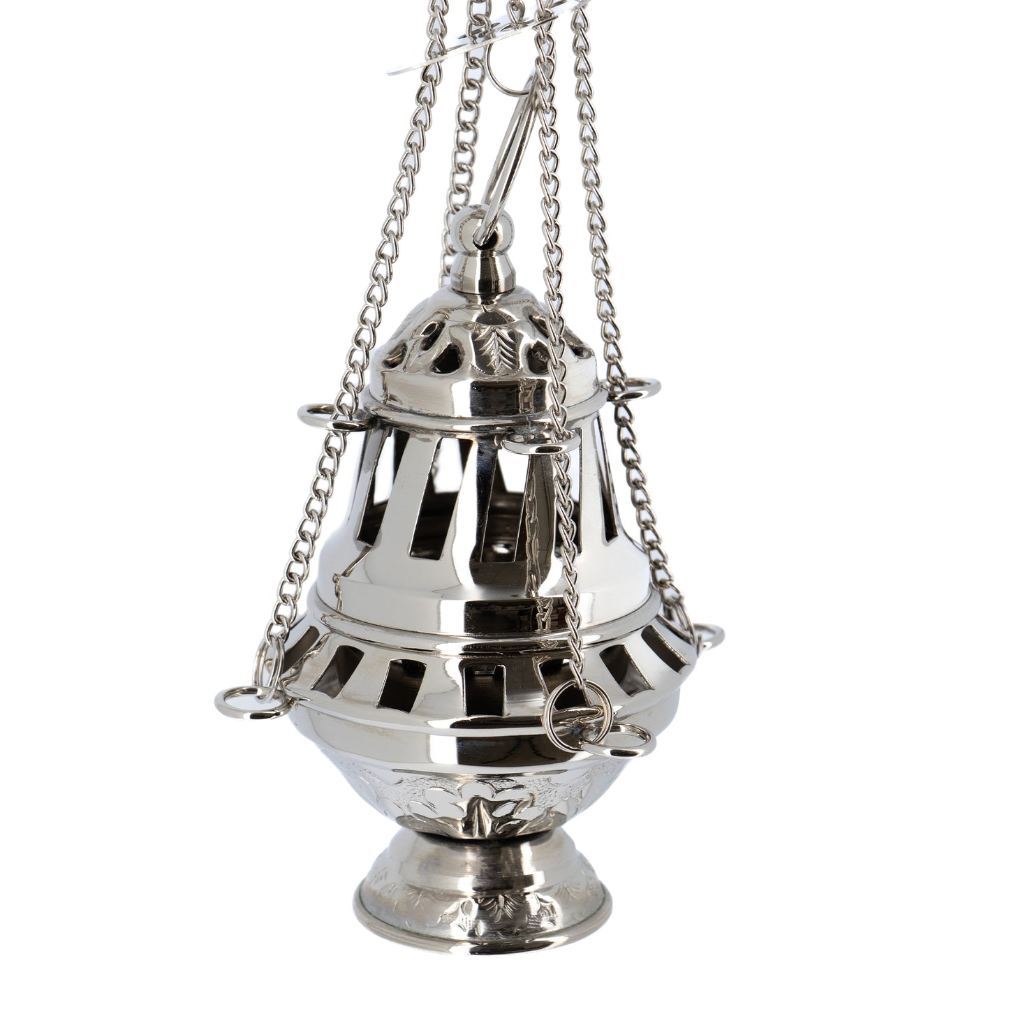 Turibolo in ottone nickelato con ciotolina interna. Altezza 16 cm