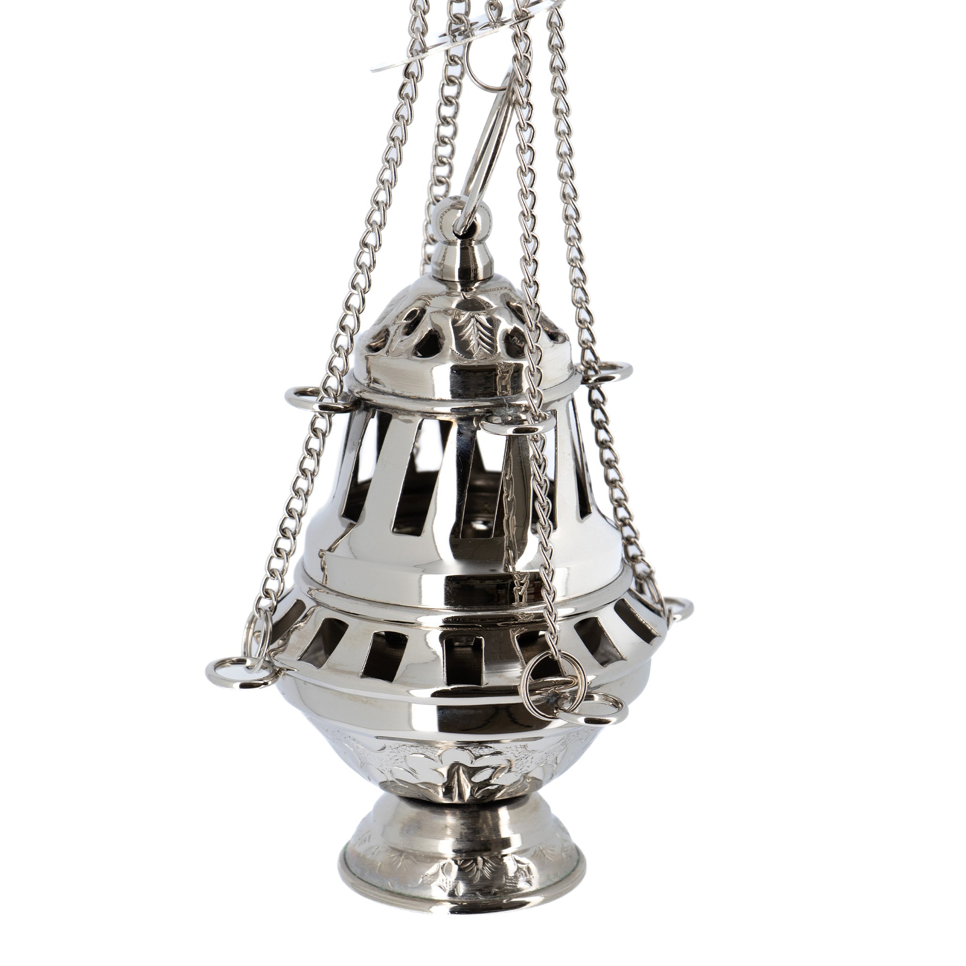 Turibolo in ottone nickelato con ciotolina interna. Altezza 16 cm