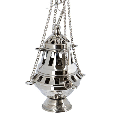 Turibolo in ottone nickelato con ciotolina interna. Altezza 16 cm