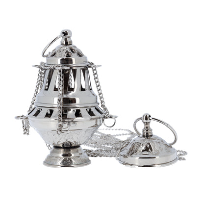 Turibolo in ottone nickelato con ciotolina interna. Altezza 16 cm