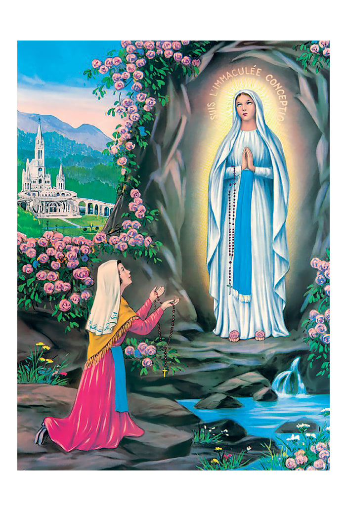 Santino Madonna di Lourdes. Sul retro preghiera