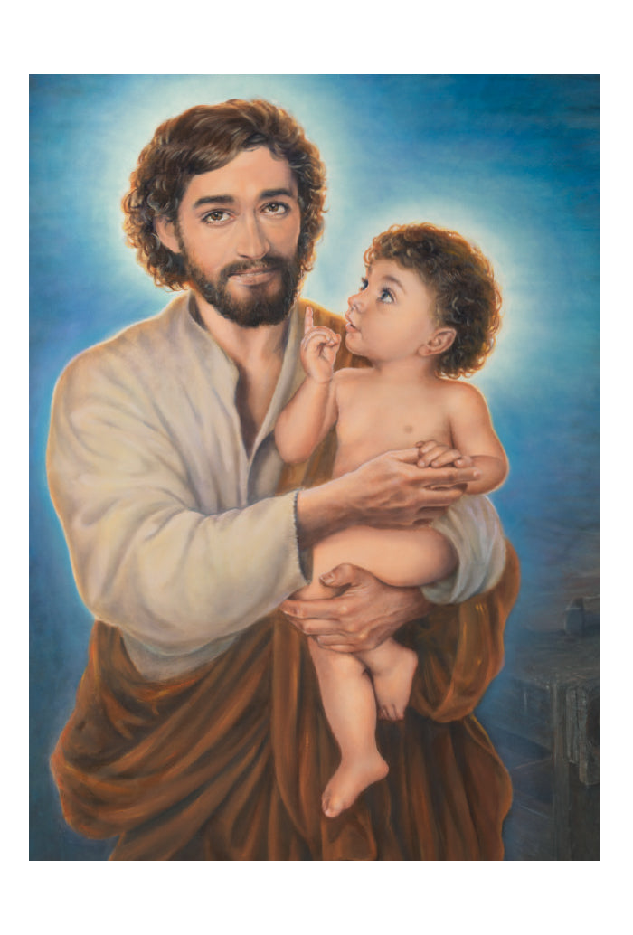 Santino San Giuseppe (dipinto di Dawid K.). Sul retro "Memorare di san Giuseppe".