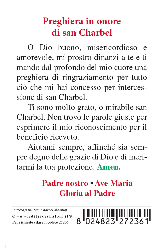 Santino san Charbel. Sul retro preghiera