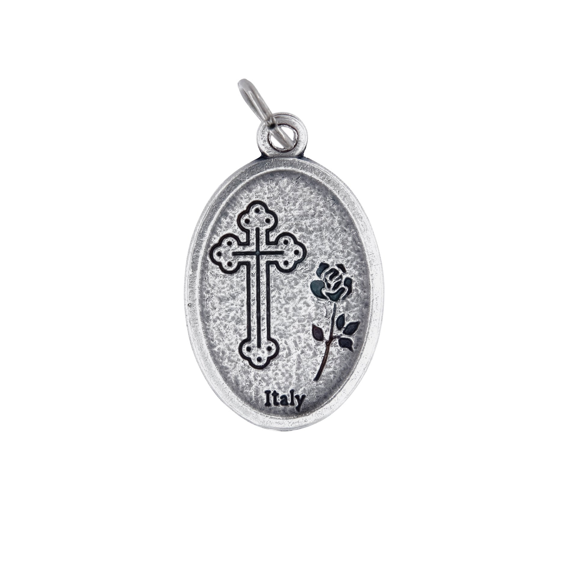 Medaglia Angelo Custode e retro croce, in zama. Altezza 2,2 cm